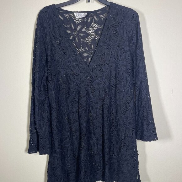 J. Valdi Swimsuit Cover Up Black Embroidered Lace Floral Bohemian! - Picture 1 of 5